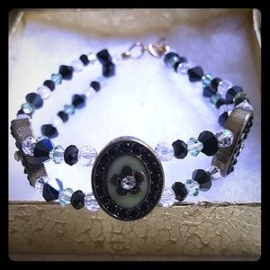 Victorian Style Black/Green Crystal Bead Bracelet